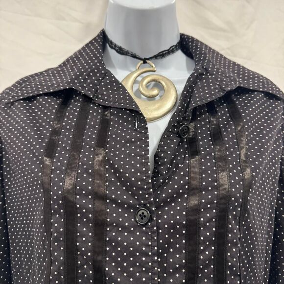 Vintage Y2K Liberty of London Black Polka Dot Button Down Blouse Cotton - Picture 3 of 8